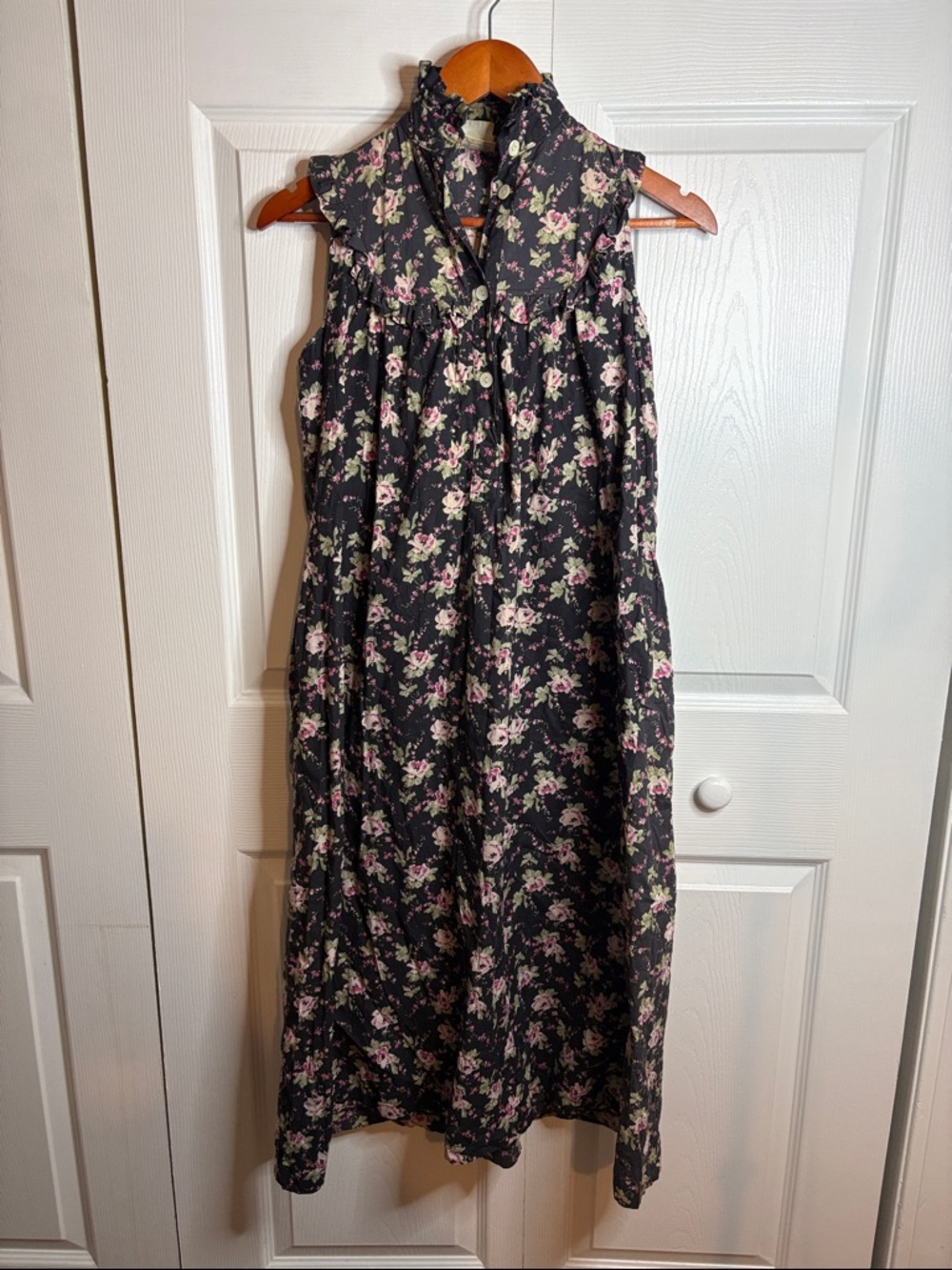 Laura Ashley Black Sleeveless Maxi Dress with Pink Floral Print